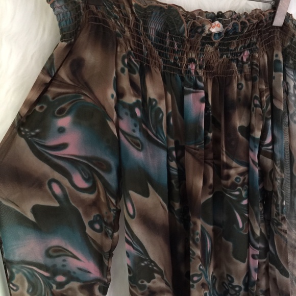 🌺 DeCo Open Shoulder Sheer Brown LS Top Medium - Picture 11 of 15
